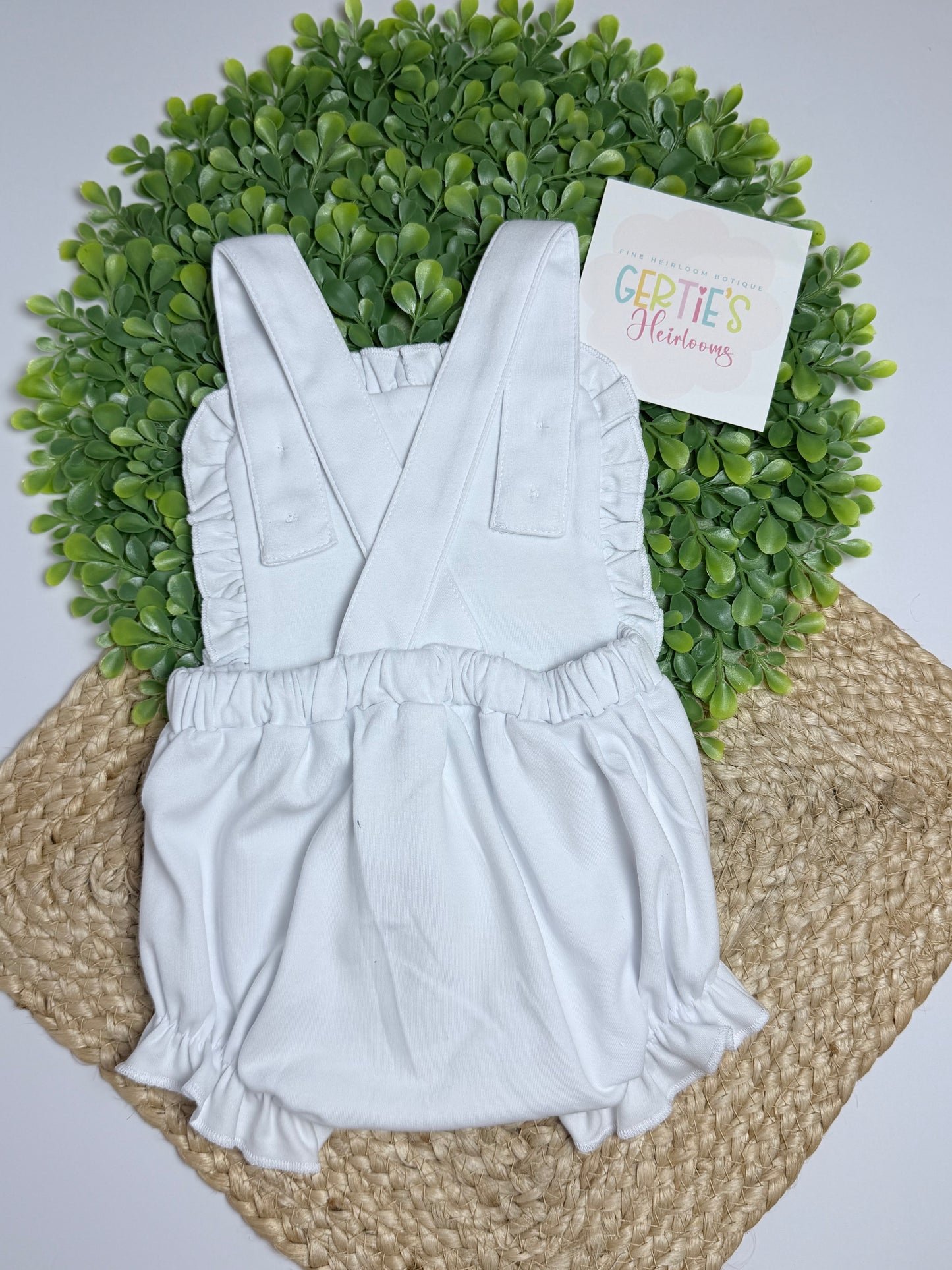 Personalized Girls White Cotton Knit Sunsuit Bubble Romper