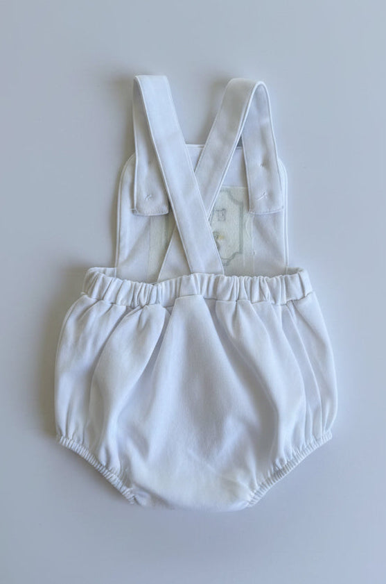 Personalized Boys White Cotton Knit Sunsuit | Vintage Style | Custom Embroidery