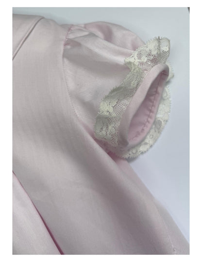 Pink Hand Smocked Dress Lace Trim