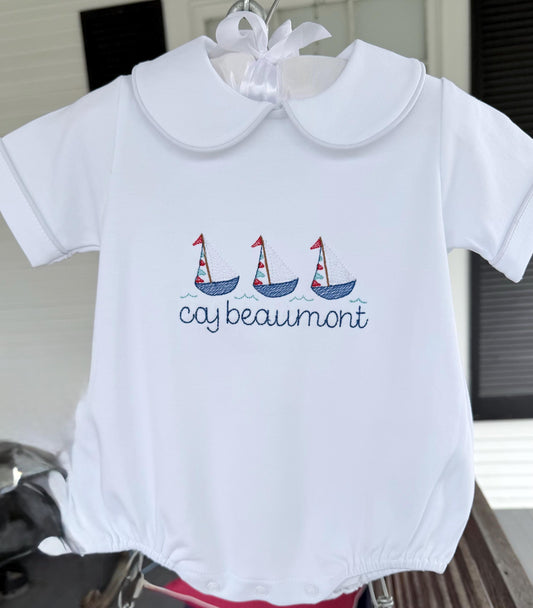 Embroidered Sailboat Bubble - Baby Boy Nautical Romper