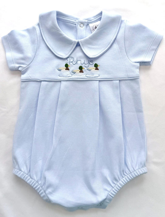 Duck Embroidery - Baby Boy Romper with Peter Pan Collar