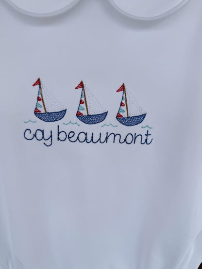 Personalized Sailboat Bubble Romper – Baby Boy Cotton