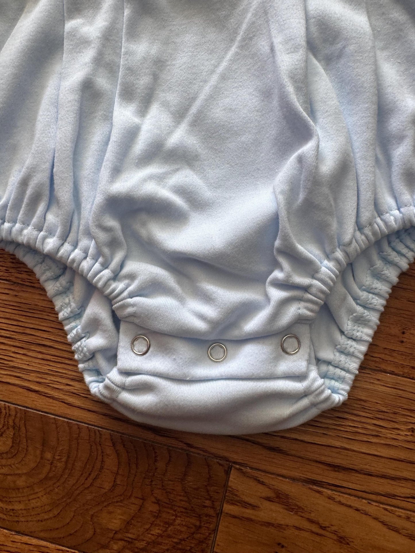 Baby Boy Bubble Romper – Light Blue with Ducks Embroidery, Classic Peter Pan Collar
