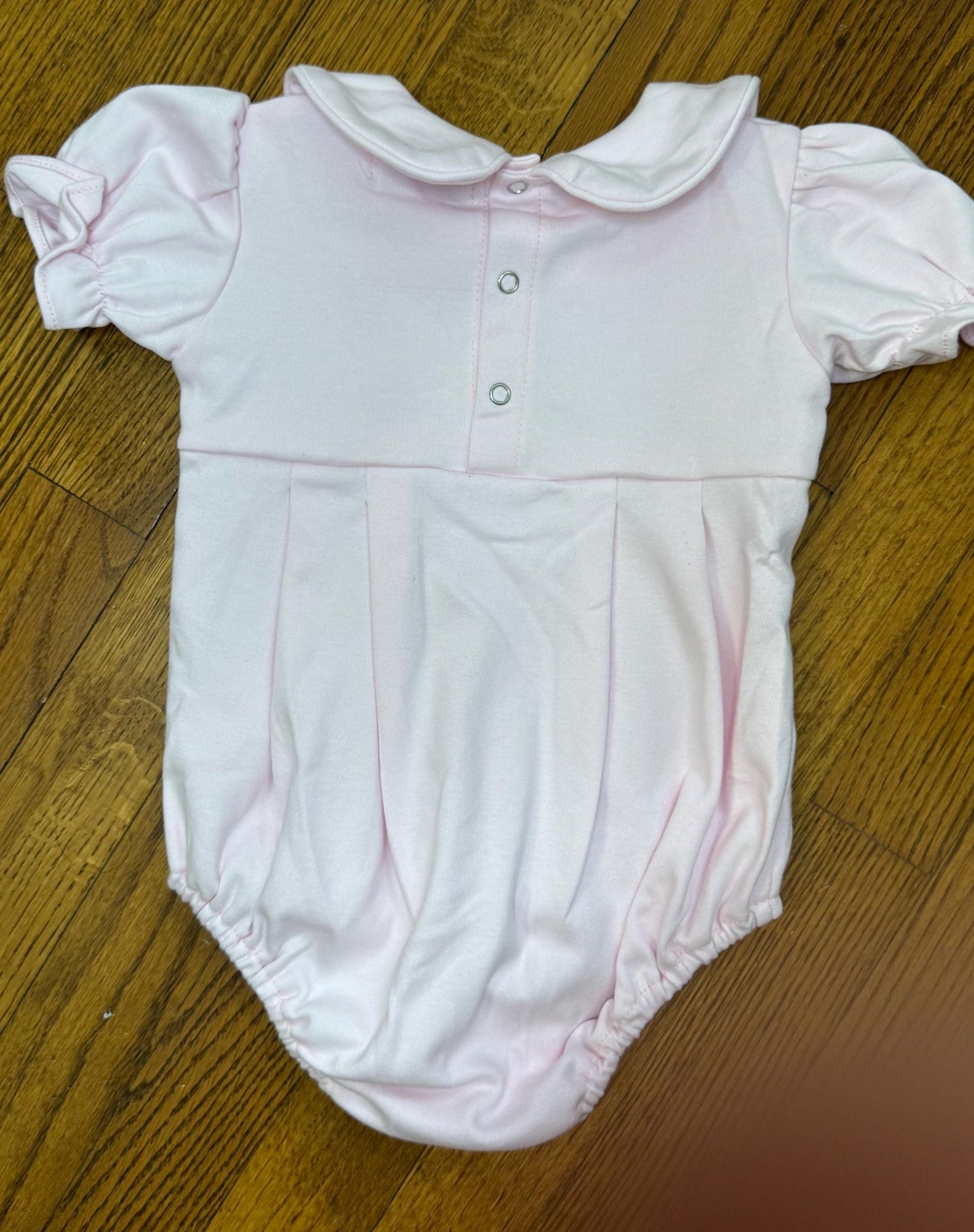 Baby Girl Pink Bubble Romper with Embroidered Duck Parade – Vintage Southern Heirloom Style