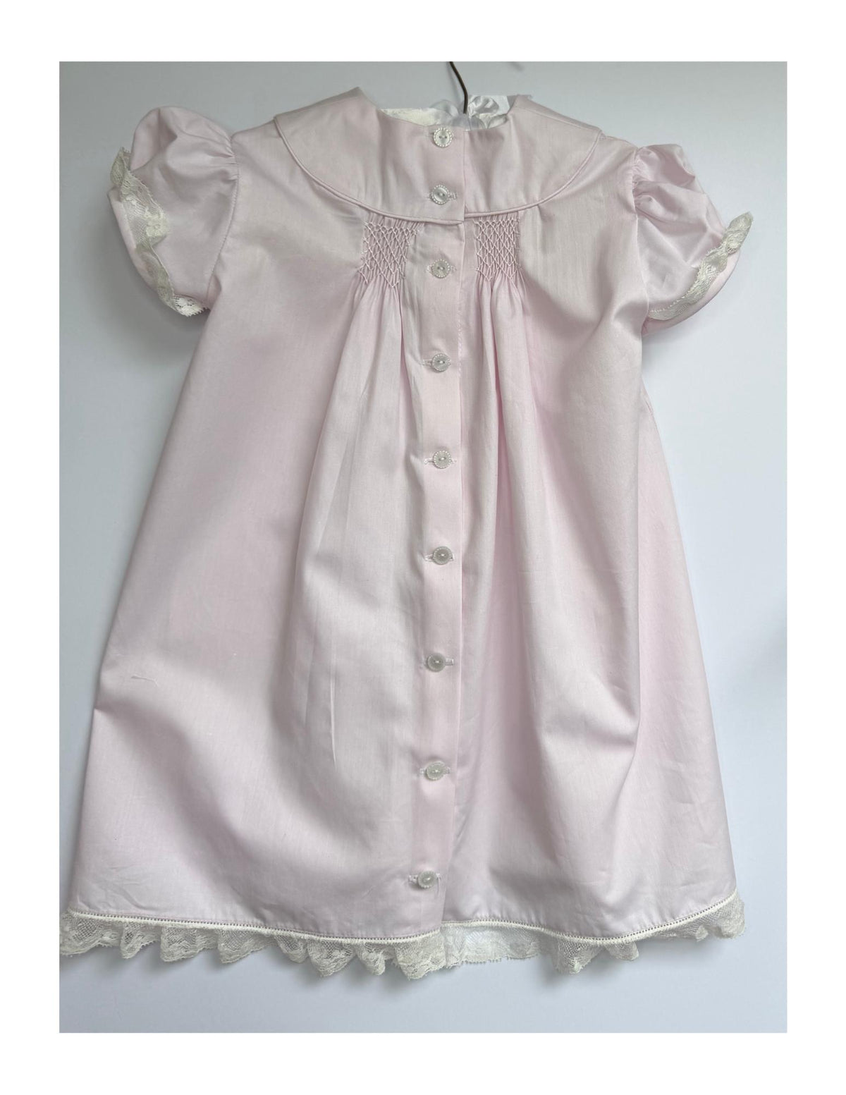 Pink Hand Smocked Dress Lace Trim