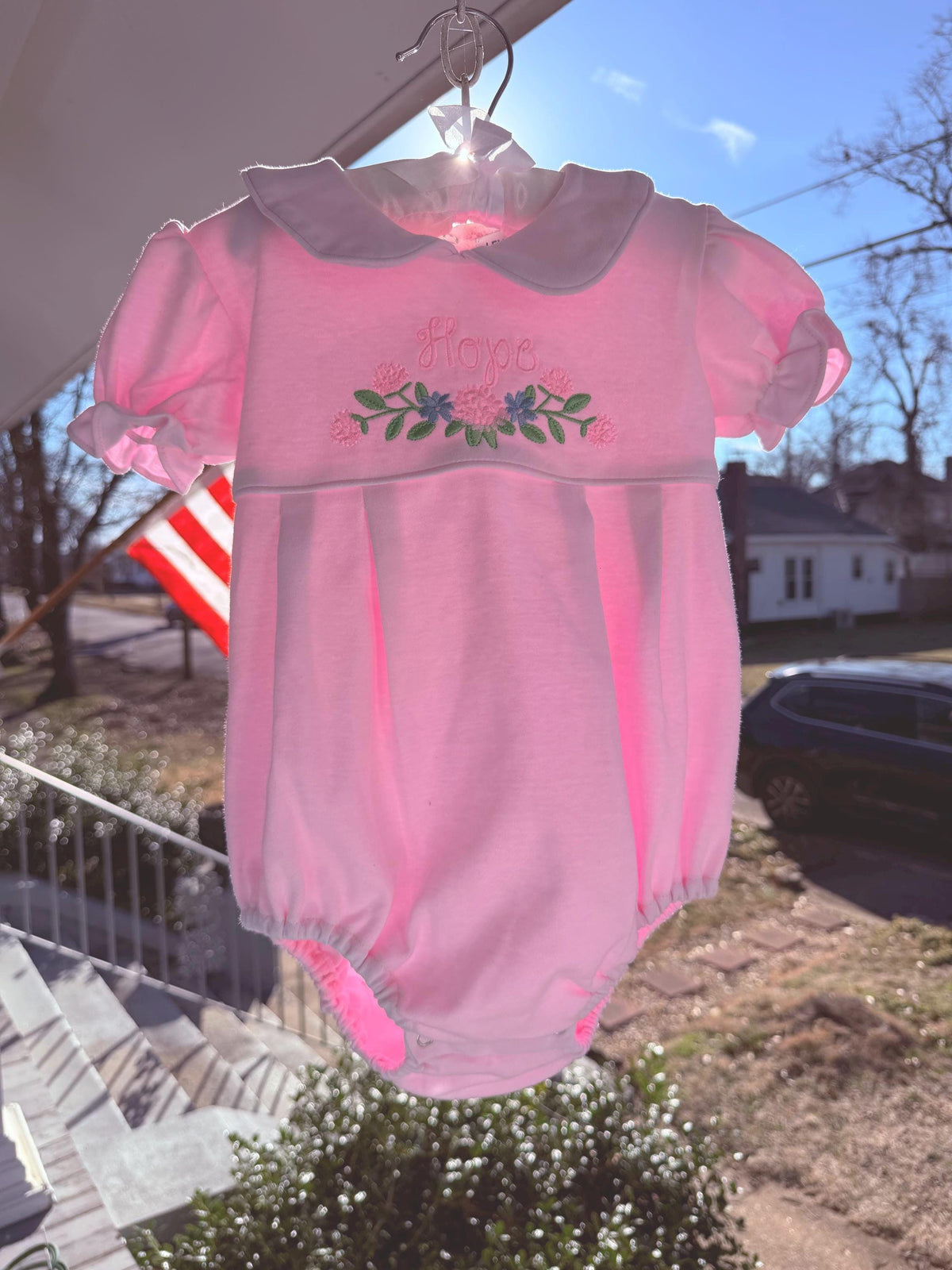 Short Sleeve Scalloped Collar Bubble - Pink Personalized Floral Design