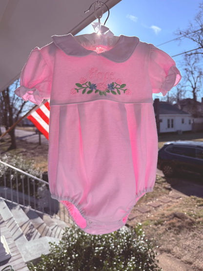 Short Sleeve Scalloped Collar Bubble - Pink Personalized Floral Design