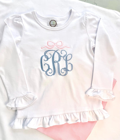 Girls Ruffle Tee Short Sleeve - Personalized with Bow