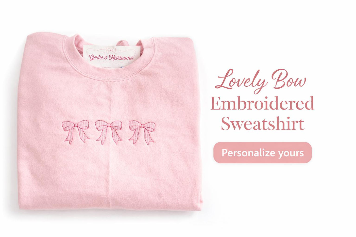 Pink Embroidered Bow Sweatshirt