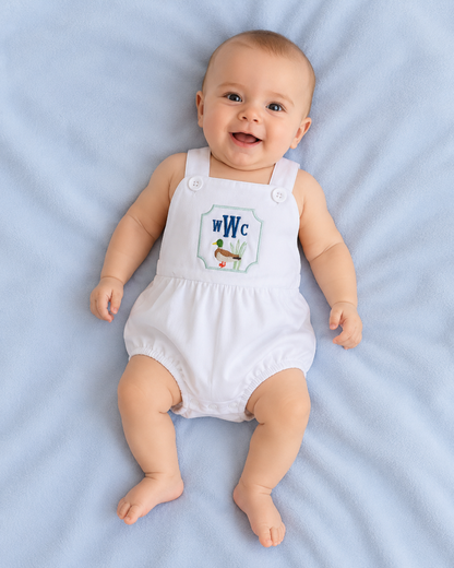 Personalized Boys White Cotton Knit Sunsuit  | Vintage Style | Custom Embroidery