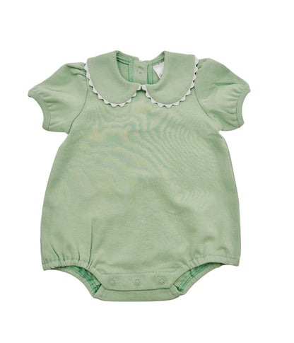 Custom Baby Girl Cotton Bubble Romper with Puff Sleeves and Peter Pan Collar