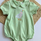 Baby Girl Cotton Bubble Romper with Puff Sleeves and Peter Pan Collar - Custom Embroidery - Green