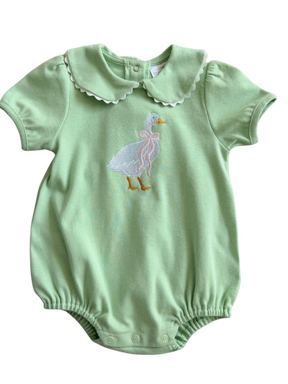 Custom Baby Girl Cotton Bubble Romper with Puff Sleeves and Peter Pan Collar