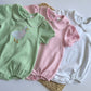 Baby Girl Cotton Bubble Romper with Puff Sleeves and Peter Pan Collar - Custom Embroidery - Green