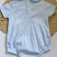 Boys Short Sleeve Pleated Cotton Bubble Romper Peter Pan Collar- Blue