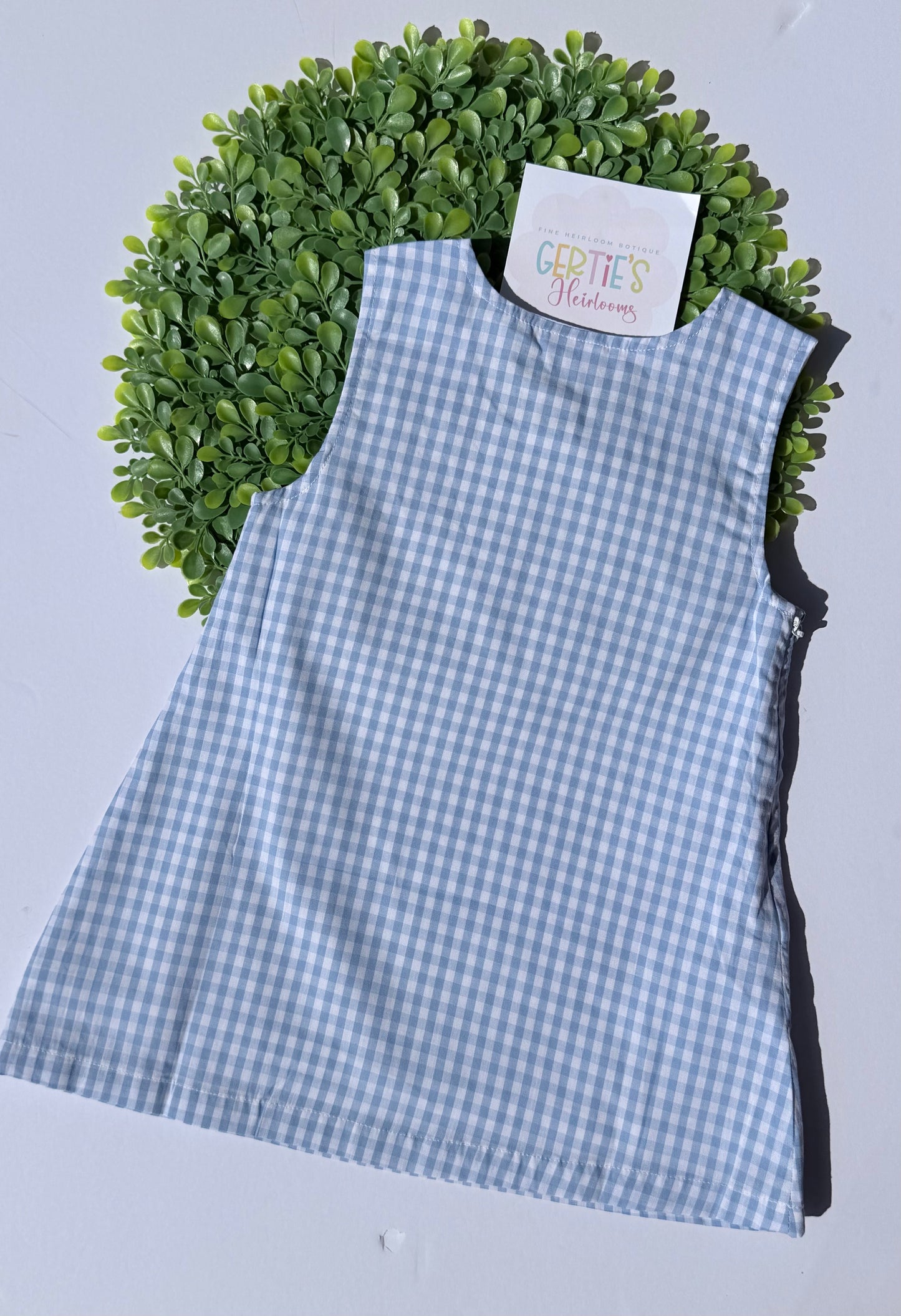 Back to School Personalized Blue Gingham A-Line Dress with Apple and Bow