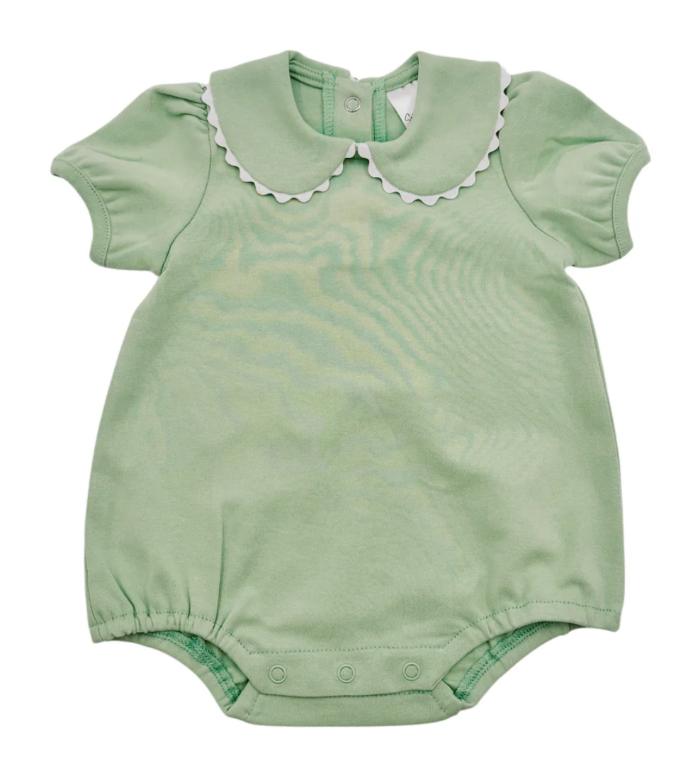 Custom Baby Girl Cotton Bubble Romper with Puff Sleeves and Peter Pan Collar