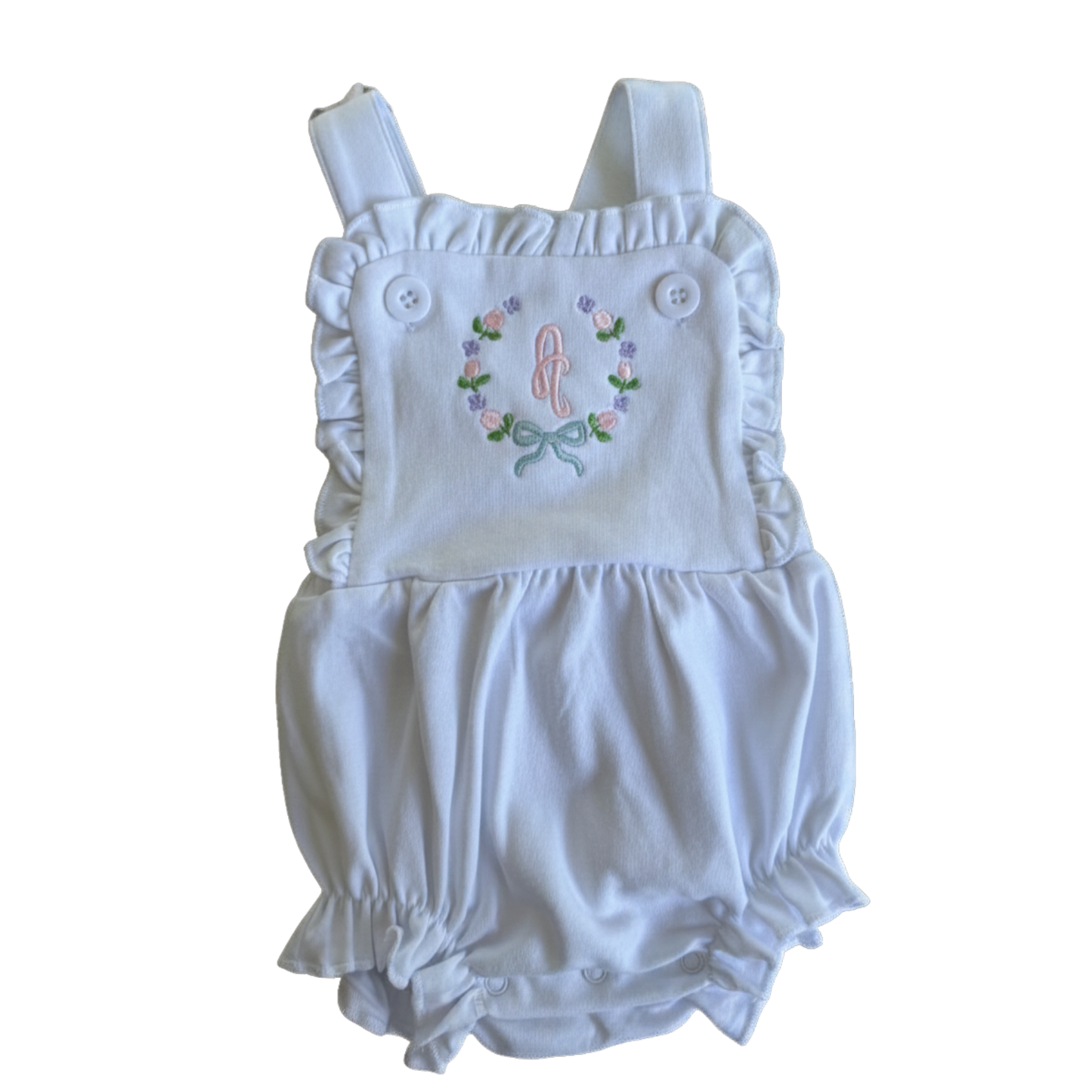 Personalized Girls White Cotton Knit Sunsuit Bubble Romper