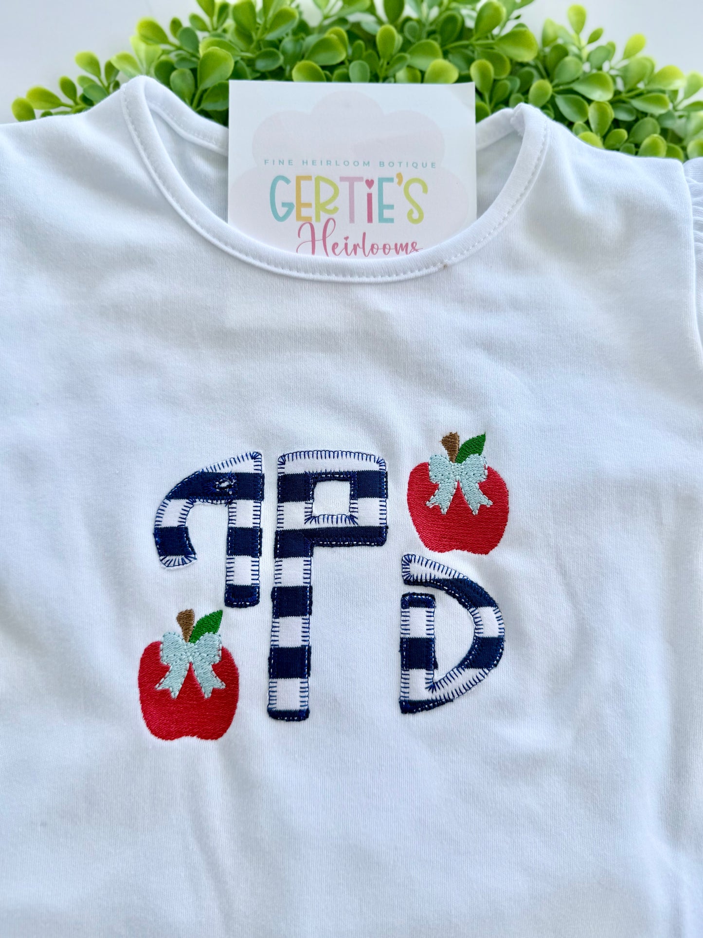 Personalized Girls Back-to-School Apple Monogram Ruffle Short Set