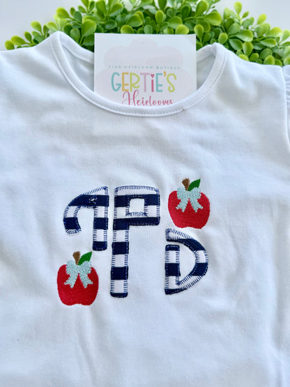 Personalized Girls Back-to-School Apple Monogram Ruffle Short Set