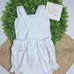 Girls White Cotton Knit Sunsuit with Ruffle Trim | Vintage Style | Custom Embroidery