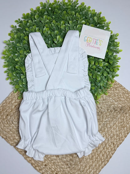 Personalized Girls White Cotton Knit Sunsuit Bubble Romper