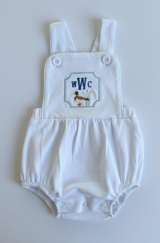 Personalized Boys White Cotton Knit Sunsuit  | Vintage Style | Custom Embroidery