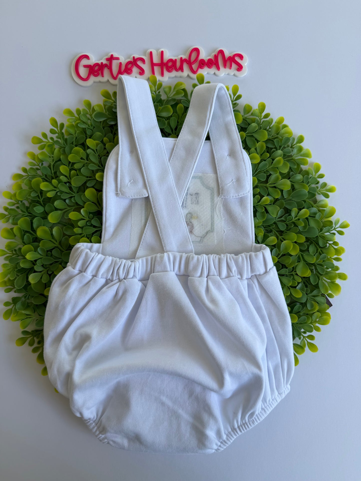 Boys White Cotton Knit Sunsuit  | Vintage Style | Custom Embroidery