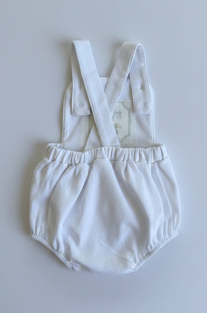 Personalized Boys White Cotton Knit Sunsuit  | Vintage Style | Custom Embroidery