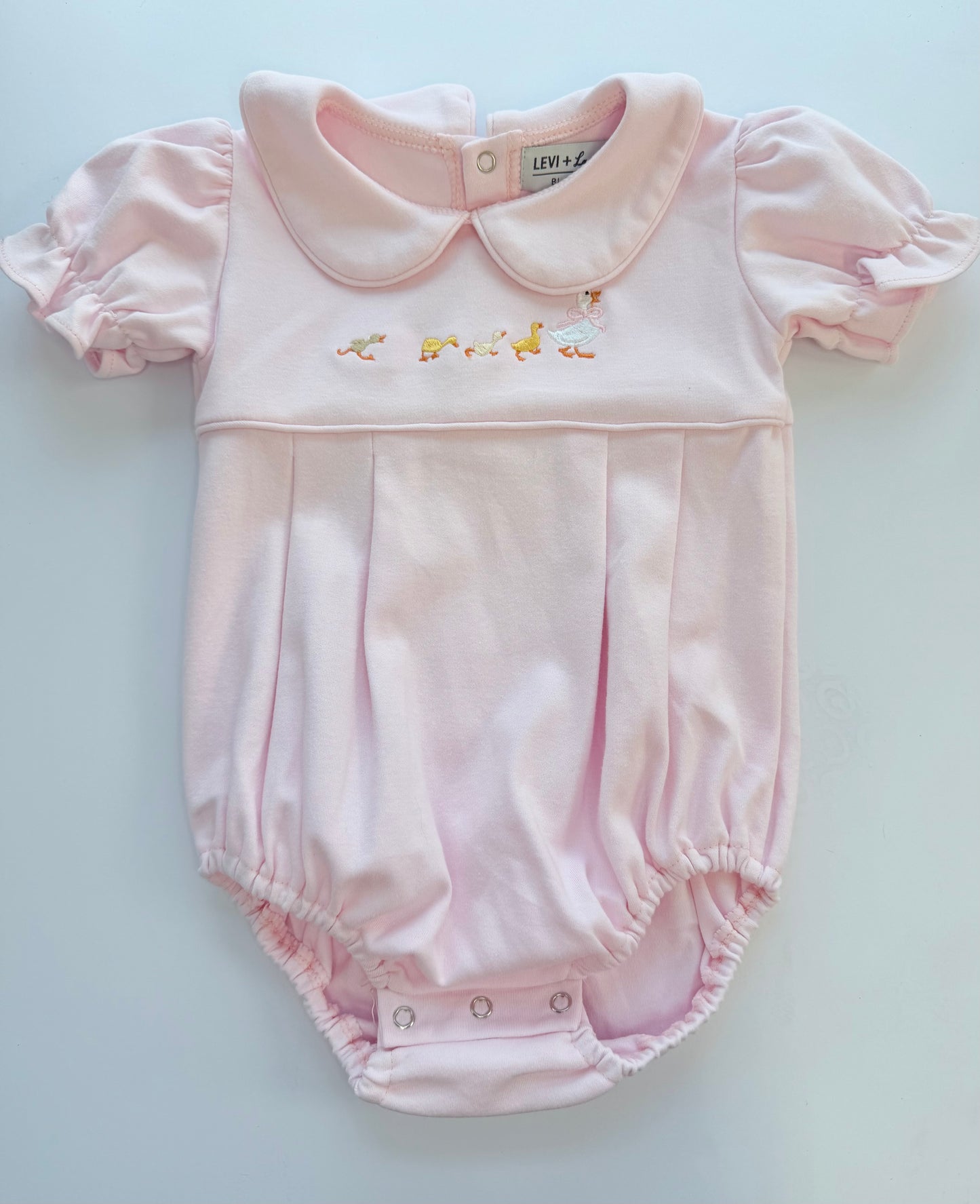 Girls Short Sleeve Collared Bubble- Pink with Ducks