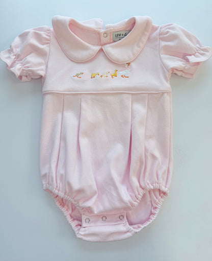 Girls Short Sleeve Collared Bubble- Pink with Ducks