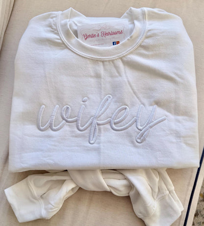 Wifey Embroidered Sweatshirt | Bridal Gift | Gertie's Heirlooms