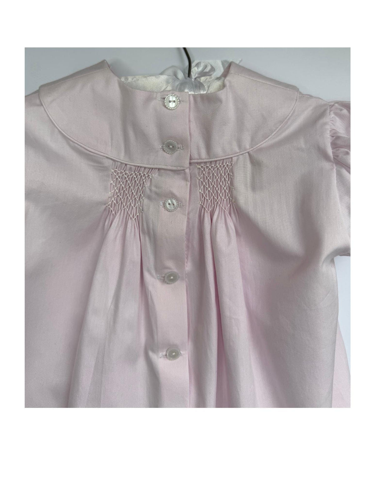 Pink Hand Smocked Dress Lace Trim