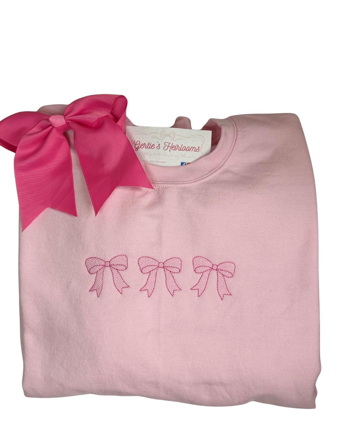 Pink Embroidered Bow Sweatshirt