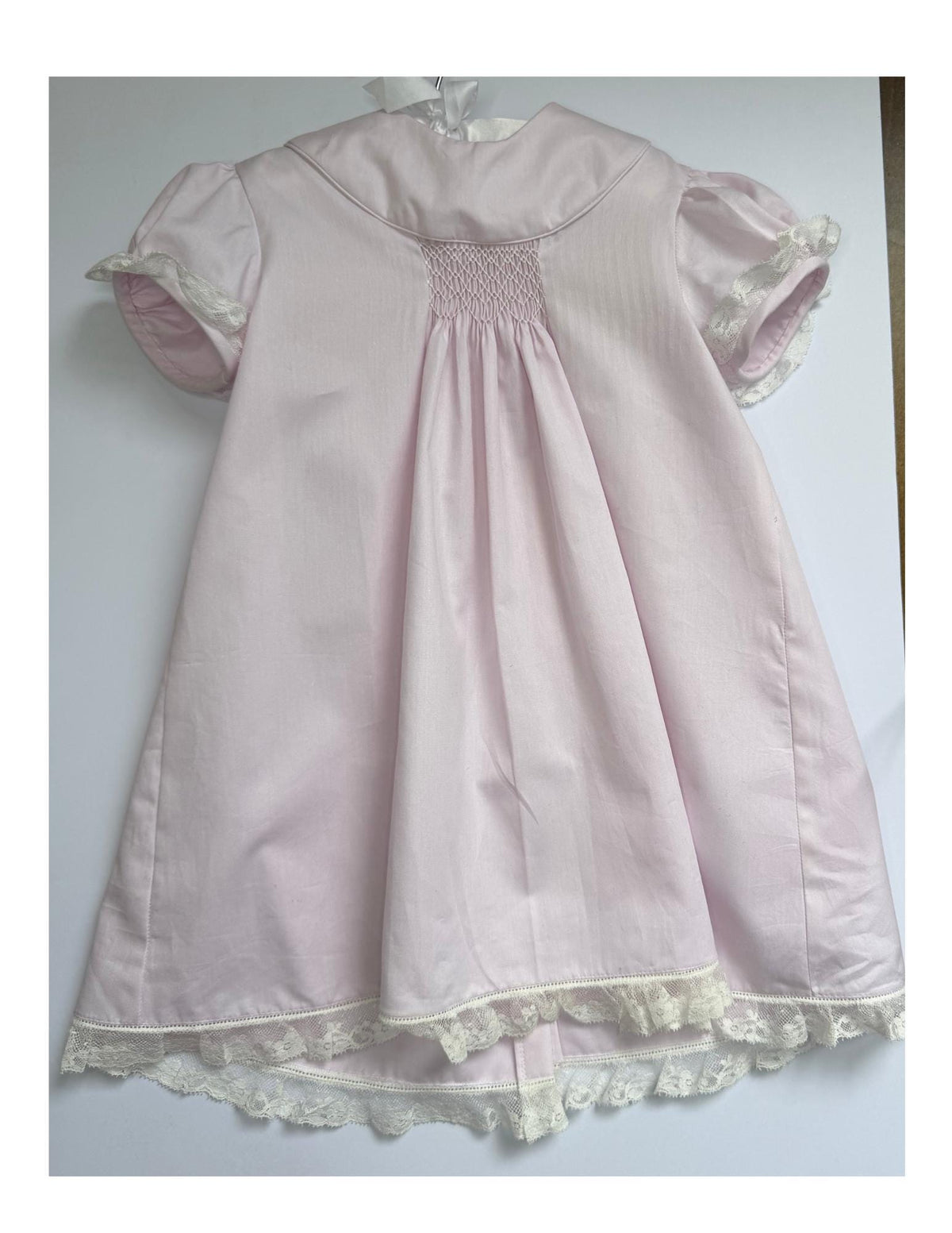 Pink Hand Smocked Dress Lace Trim