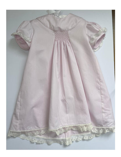 Pink Hand Smocked Dress Lace Trim
