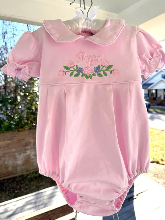 Short Sleeve Scalloped Collar Bubble - Pink Personalized Floral Design
