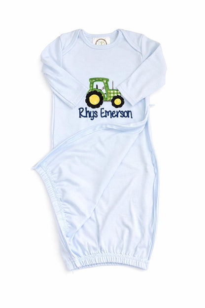 Infant Boy Gown Gift Set -Tractor Appliqué