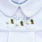 Boys Short Sleeve Pleated Cotton Bubble Romper Peter Pan Collar- Blue