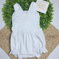 Girls White Cotton Knit Sunsuit with Ruffle Trim | Vintage Style | Custom Embroidery