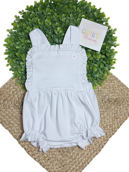 Personalized Girls White Cotton Knit Sunsuit Bubble Romper