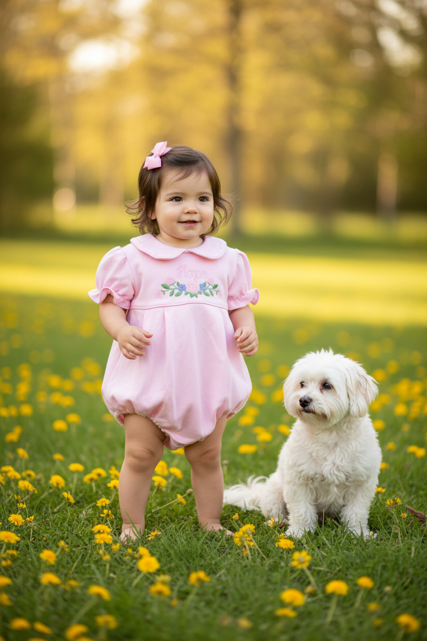 Pink Bubble Romper on Toddler Girl