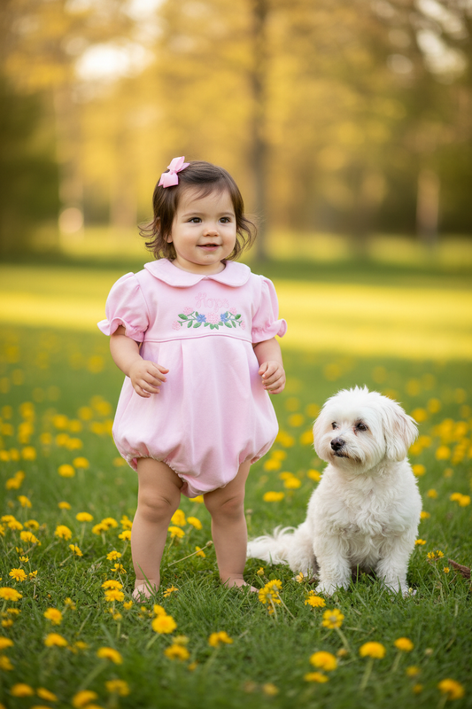 Pink Bubble Romper on Toddler Girl