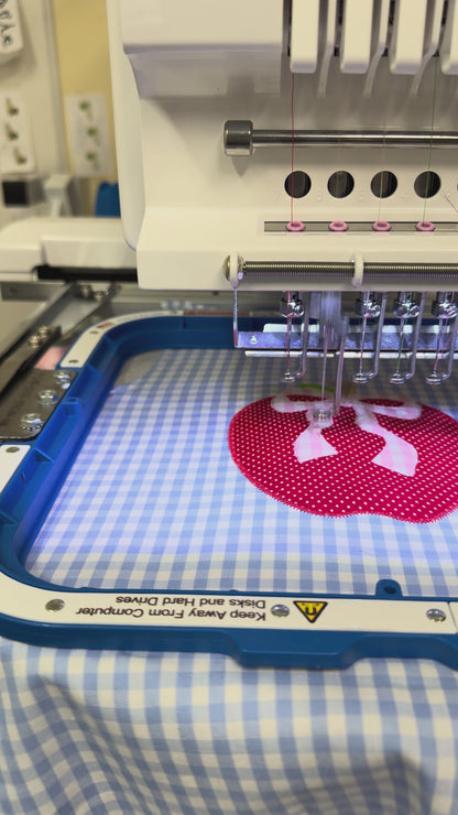 Back to School Personalized Blue Gingham A-Line Dress with Apple and Bow